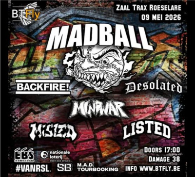 BTFLY presenteert Madball, Backfire! + guests, Trax, Roeselare op 9 mei 2026